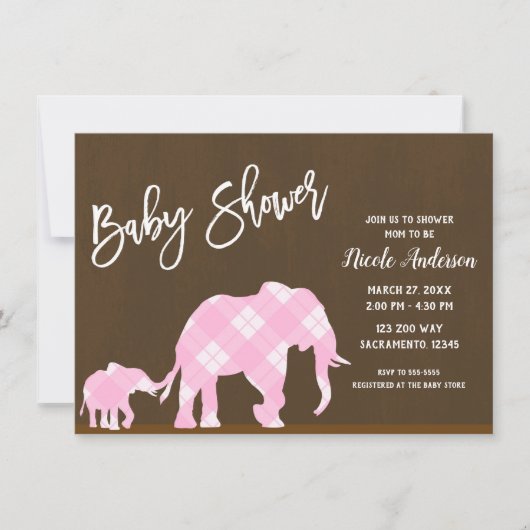 Roze olifanten Bruin Trendy Modern Baby shower Kaart (Voorkant)