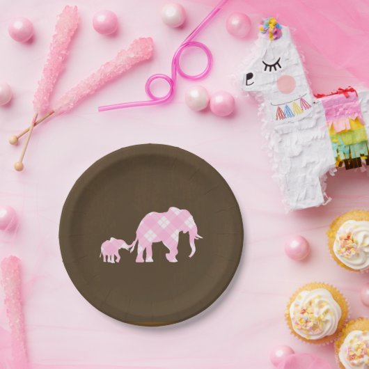 Roze olifanten Bruin Trendy Modern Baby shower Papieren Bordje (Feest)