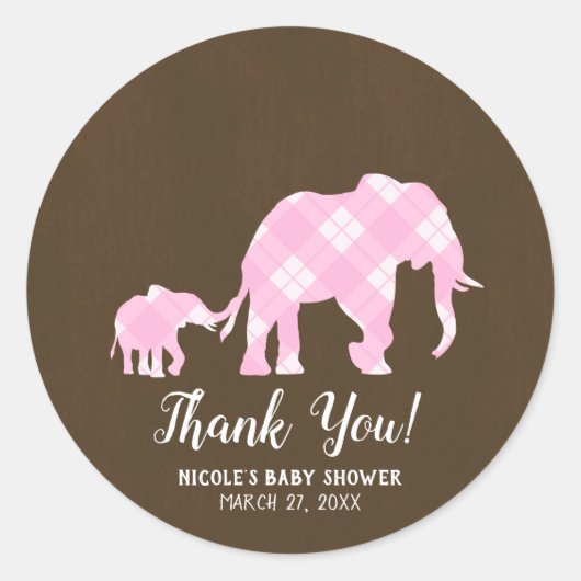 Roze olifanten Bruin Trendy Modern Baby shower Ronde Sticker (Voorkant)