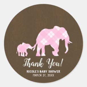 Roze Olifanten Bruine Trendy Moderne Baby Shower Ronde Sticker
