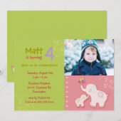 Roze olifanten foto verjaardagsfeestje kaart (Voorkant / Achterkant)