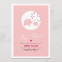 Roze olifanten Harten Meisjes Baby shower Uitnodig