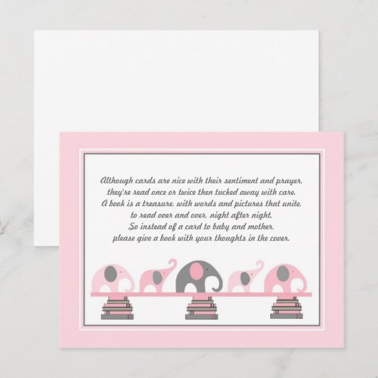 Roze olifanten Invoegen voor Boek Baby shower Uitnodiging Briefkaart (Voorkant / Achterkant)