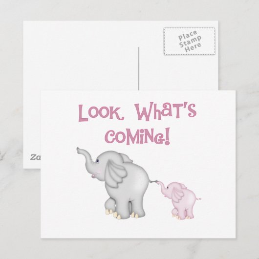 Roze olifanten Kijk wat er komt Briefkaart (Voorkant / Achterkant)