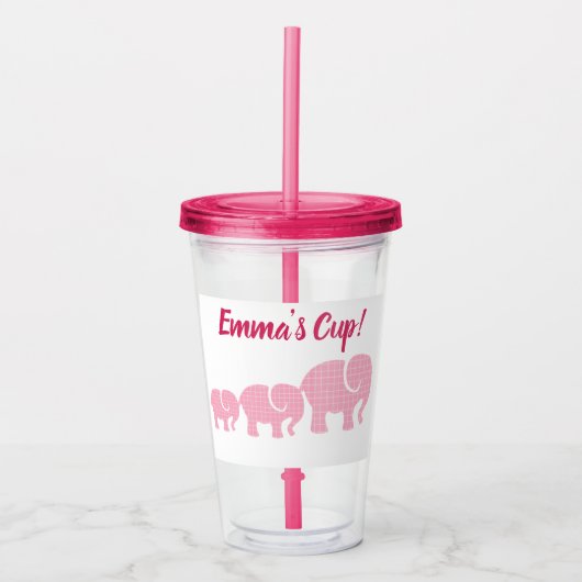 Roze olifanten met aangepaste naam acryl drinkbeker (Voorkant)