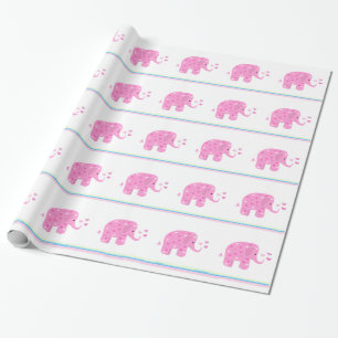 Roze olifanten met hart en strips cadeaupapier