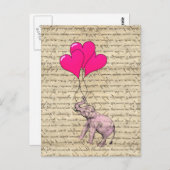 Roze olifantenballonnen briefkaart (Voorkant / Achterkant)