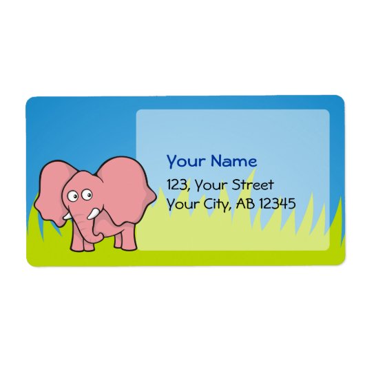 Roze olifantencartoon etiket (Voorkant)
