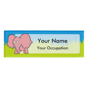 Roze olifantencartoon naambadge
