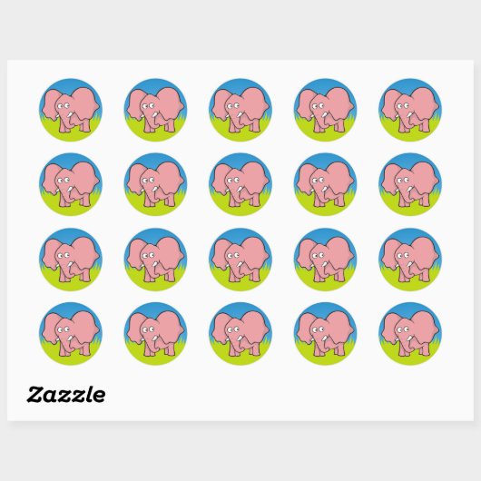 Roze olifantencartoon ronde sticker (Vel)