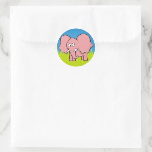 Roze olifantencartoon ronde sticker (Tas)