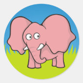 Roze olifantencartoon ronde sticker (Voorkant)