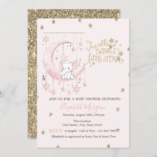 Roze olifantenmaan, Twinkle Star Baby shower Kaart
