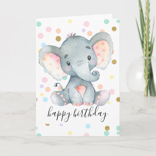 Roze olifantenmeisjes Birthday Polka Dot Glitter F Kaart (Voorkant)