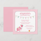 Roze olifantenstrepen verjaardagsuitnodiging kaart (Voorkant / Achterkant)