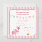 Roze olifantenstrepen verjaardagsuitnodiging kaart (Voorkant)