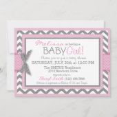 Roze olifantenvogel en Chevron Print Baby shower Kaart (Achterkant)