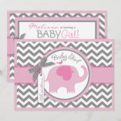 Roze olifantenvogel en Chevron Print Baby shower Kaart (Voorkant / Achterkant)