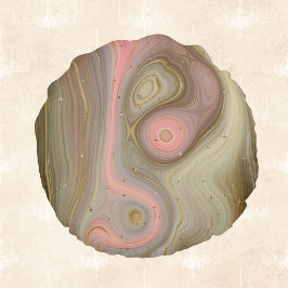 Roze olijf en Tan Mineral Swirl met gouden sterren Rond Kussen