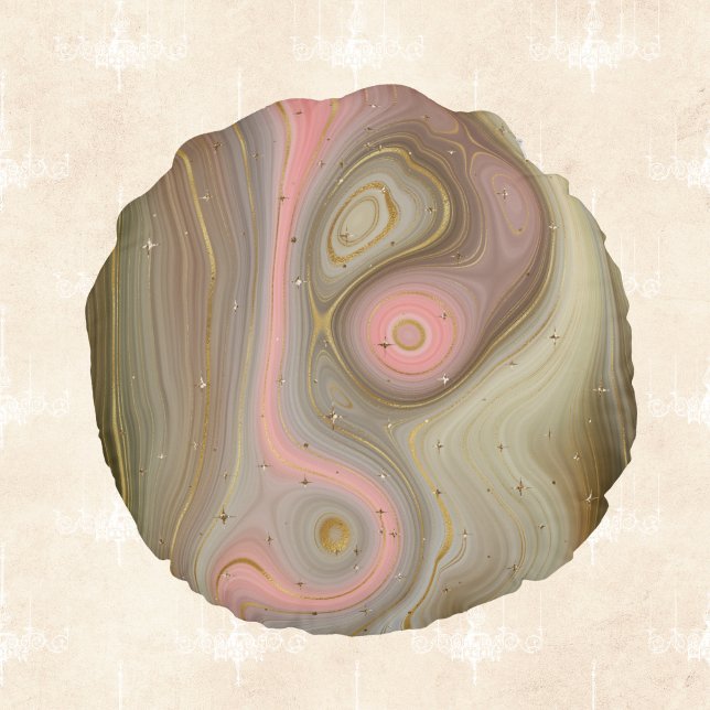 Roze olijf en Tan Mineral Swirl met gouden sterren Rond Kussen (Creator heeft geüpload)