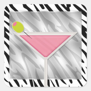 Roze Olijf Martini Cocktail Zebraprint Verjaardag  Vierkante Sticker