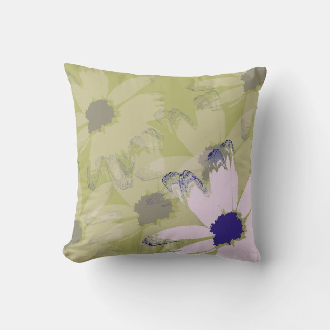 Roze Olive Green Daisy Floral Art Kussen (Voorkant)