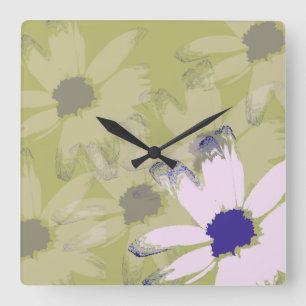 Roze Olive Green Daisy Floral Art Vierkante Klok