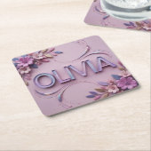 Roze Olivia Roze Bloemen Onderzetter Set (Schuin)