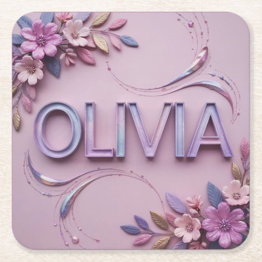 Roze Olivia Roze Bloemen Onderzetter Set (Voorkant)