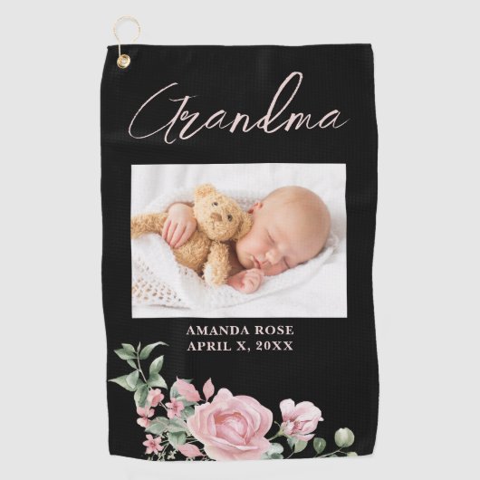 Roze Oma Bloemen Foto Golfhanddoek (Voorkant)