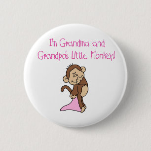 Roze oma en Grandpas Monkey Ronde Button 5,7 Cm