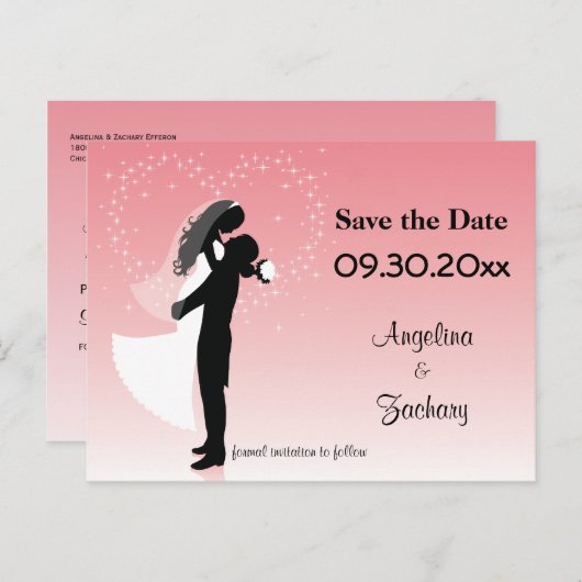 Roze Ombre Bewaar de datum Trouwpost Kaart (Voorkant / Achterkant)