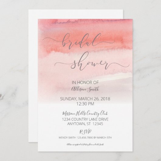 Roze Ombre Bruids Douche Uitnodiging (Voorkant / Achterkant)