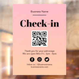 Roze Ombre Business Covid QR Code Check-In Raamsticker