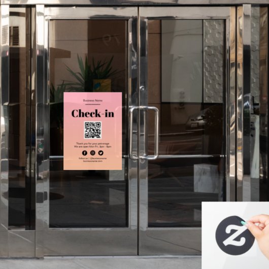 Roze Ombre Business Covid QR Code Check-In Raamsticker (Kantoordeur)