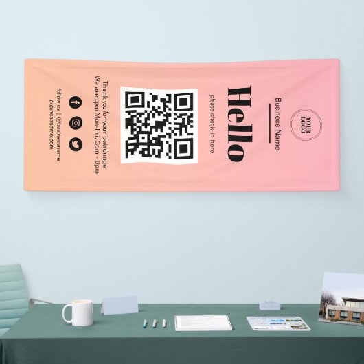 Roze Ombre Business Covid QR Code Check-In Spandoek (Beurs)