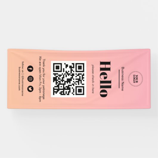 Roze Ombre Business Covid QR Code Check-In Spandoek (Horizontaal)