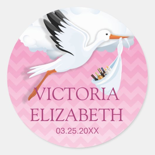 Roze Ombre Chevron Baby Naam Ronde Sticker (Voorkant)