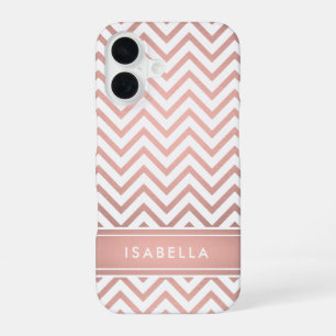 Roze Ombre Chevron Patroon Eenvoudig Modern Monogr iPhone 16 Hoesje