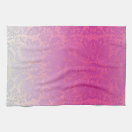 Roze Ombre Damask Bloemen Keukenhanddoek