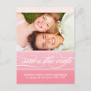 Roze Ombre Damask Save the Date Fotokaarten Aankondigingskaart