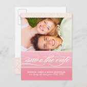 Roze Ombre Damask Save the Date Fotokaarten Aankondigingskaart (Voorkant / Achterkant)