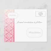 Roze Ombre Damask Save the Date Fotokaarten Aankondigingskaart (Achterkant)