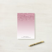 Roze Ombré Driving Glitter Monogram Post-it® Notes (Op bureau)