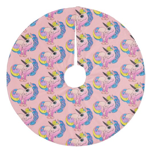 Roze Ombre Eenhoorn Regenboog Haar Fleece Kerstboom Rok (Voorkant)