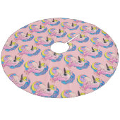 Roze Ombre Eenhoorn Regenboog Haar Fleece Kerstboom Rok (Gekanteld)