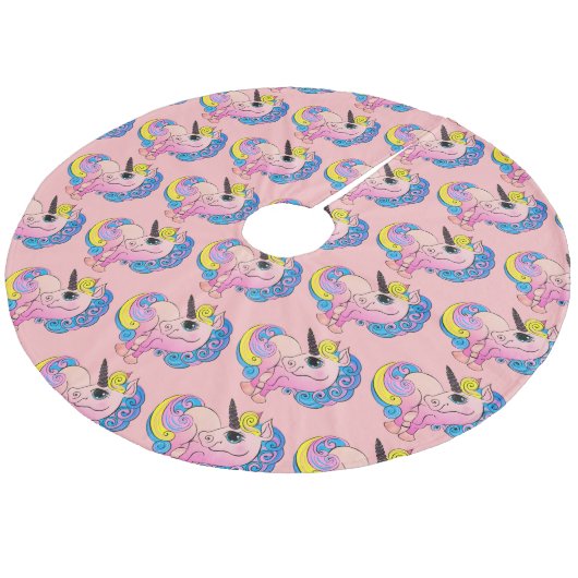 Roze Ombre Eenhoorn Regenboog Haar Fleece Kerstboom Rok (Gekanteld)