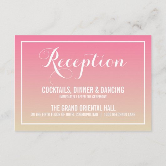 Roze Ombre Elegant Script Reception Kaart (Achterkant)