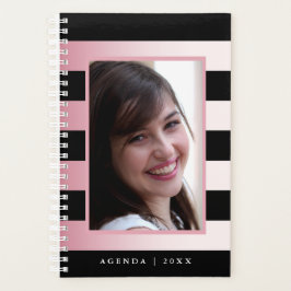Roze Ombre en Zwarte Strepen Fotoagenda Planner