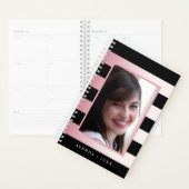 Roze Ombre en Zwarte Strepen Fotoagenda Planner (Display)